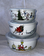 3 Grinch Whoville Christmas Ceramic Storage Bowls Containers w/Airtight Lids New - £55.94 GBP