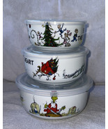 3 Grinch Whoville Christmas Ceramic Storage Bowls Containers w/Airtight ... - £54.84 GBP