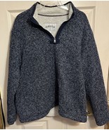 Orvis Men Sweater Large Blue Sherpa Lined Mock Neck 1/4 Zip Up Pullover Fit - £11.09 GBP