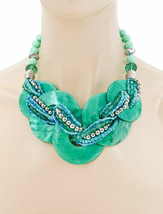 Turquoise Green &amp; Blue Shell Chunky Casual Everyday Statement Necklace E... - $22.11