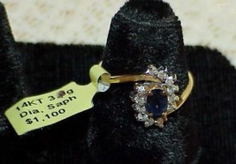 14K 12 Diamond Halo 1.00ct Oval Blue Sapphire Ring Size 6 Yellow Gold New w/Tag - £346.42 GBP
