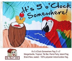 It&#39;s 5 o&#39;Clock Somewhere Flag 3x5 Margaritaville, Tropical, Tiki Bar, Parrot Fun - £7.95 GBP