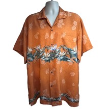 Bali Mens Vintage Orange Floral Hawaiian Aloha Button Up Shirt 2XL Pocket - £31.15 GBP