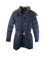 Tommy Hilfiger Womens Navy Puffer Coat Sz XS Mid Length Hood Warm Winter... - £22.81 GBP