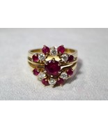 14K Diamond and Ruby Wedding Ring Set Size 7 1/4 K1562 - £1,025.73 GBP
