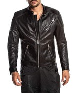 Leather Jacket Biker Mens Sheep Skin Motorcycle Men Coat Cafe Real Racer... - $2,575.97 MXN