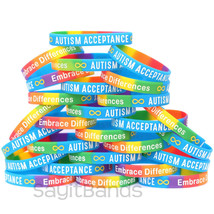 100 of Infinity Sign Autism Acceptance Colorful Silicone Wristband Bracelets - £54.84 GBP