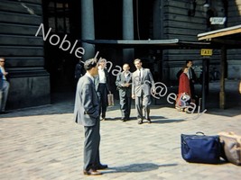 1955 Train Station Taxi Stand Frisor Sign Stockholm Red-Border Kodachrome Slide - £3.88 GBP