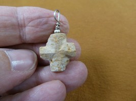 CR505-84) 5/8&quot; Fairy Stone Pendant Christian Silver Cross Staurolite Crystal - £14.90 GBP