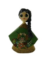 Vintage Paper Mache Folk Art Doll Green Eye w Green Dress Puerto Vallarta Mexico - £19.80 GBP