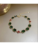 Adjustable Green Crystal Emerald Charm Bracelet for Women - £10.15 GBP