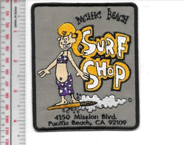 Vintage Surfing Pacific Beach Surf Shop Girl Surfer Promo Patch - $9.99