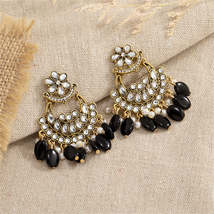 Black Resin &amp; Crystal Cubic Zirconia 18K Gold-Plated Floral Tassel Drop Earrings - £11.18 GBP