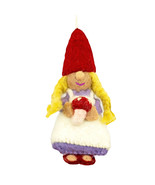 Forest Gnomette Gnome Girl Mushroom Wild Woolies Felted Sheep Wool Ornament - £13.43 GBP