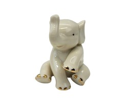 Lenox Elephant Sitting Trunk Raised Animal Figurine Ivory Gold Trim Handcrafted  - £11.19 GBP