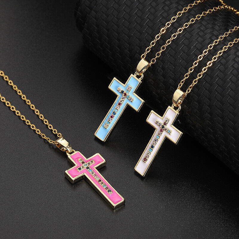 Primary image for X3 Cross Religious Necklace and Pendant Oil Drop Woman Adjustable 16-18" long