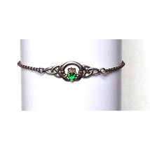 925 Sterling Silver And Green Gem Irish Claddagh Bracelet Sky - $45.05