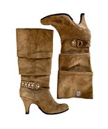 Diesel Hübsch Suede Slouch Boots 7 / 37 Tan Pearl Studded tabs 3.25&quot; 70s... - $94.99