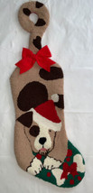 Hooked Yarn Hanging Tail Puppy Dog Christmas Stocking Needlepoint Rug  18” - £31.15 GBP