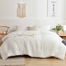 Queen Comforter Set White Tufted Jacquard Boho Soft Shabby Chic Reversible Down  - £72.75 GBP