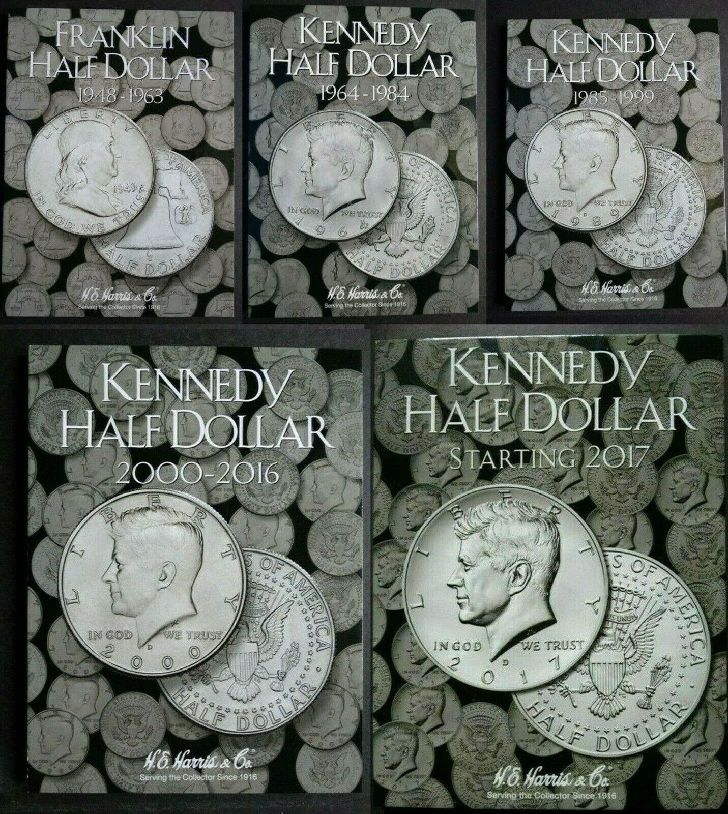 Set of 5 - He Harris Franklin Kennedy Half Dollar Coin Folders 1948-2024 Book - $33.95