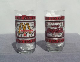 Set of 2 stained glass Coke/Mc Donalds Glases - Canadian Variant - Rare !!! - £27.73 GBP