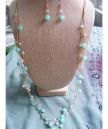 MULTISTRAND TEAL BLUE &amp; CRYSTAL BEAD GOLD CHAIN NECKLACE WITH  MATCHING ... - £16.91 GBP