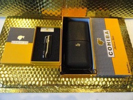 Cohiba Black &amp; Gold Leather Cigar Case with Cohiba Pocket Lighter new in... - $163.35