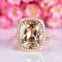 Engagement Ring 2.50Ct Cushion Cut Peach Morganite Halo 14K Rose Gold Finish - £143.67 GBP
