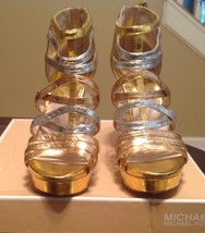 MICHAEL KORS MADDIE PLATFORM Strappy Sandals Metallic LEATHER Rose Gold ... - $79.19