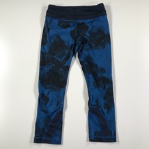 Lululemon Leggings Damen 4 Schwarz Blau Blumen Logo Bestickt Wunder Gekürzt - $34.64