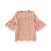MONTEAU Big Kid Girls Lace Bell Sleeve Top Size Medium Color Blush - £20.97 GBP