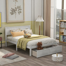 Full Size Platform Bed with Under-bed Drawers, White - £243.91 GBP