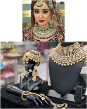 Gold Plated Kundan Bridal Jewelry Necklace Set Bollywood Indian Chandbali - £113.87 GBP