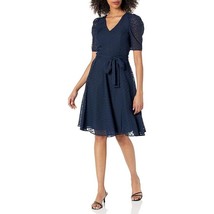 Dress Tommy Hilfiger Size 8 Blue Women&#39;s Puff Sleeve V-Neck Midi Dress T... - £52.33 GBP