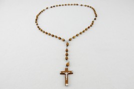 Vintage Rosary with Wooden Beads, Silver Toned Chain, Signed Jerusalem - £10.17 GBP