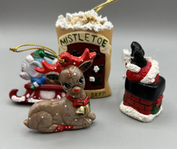 Ornament Bundle 4 Mistletoe Bag Santa Down Chimney Mouse Sled Reindeer - £18.60 GBP