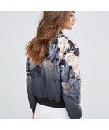 New Womens NWT $200 Satin Puma Reversible Rose Bomber Jacket S Black Bei... - £158.27 GBP