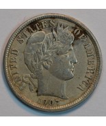 1907 Barber circulated silver dime VF details - £19.93 GBP