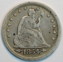 1854 Seated Liberty circulated silver quarter F details  - £41.33 GBP