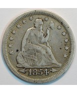 1854 Seated Liberty circulated silver quarter F details  - £41.41 GBP