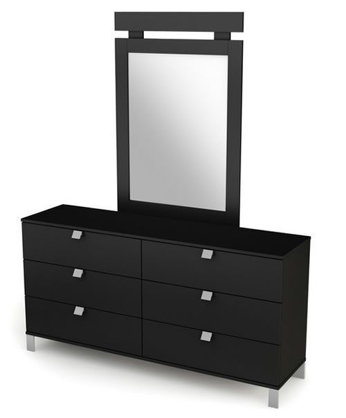 Modern Bedroom Dresser w/ Mirror Home Bedroom Furniture Stylish Black New - $418.77