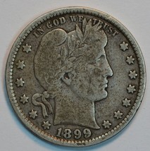 1899 P Barber circulated silver quarter VG details - $26.00