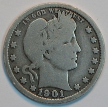 1901 P Barber circulated silver quarter G details - $20.00