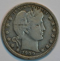 1909 P Barber circulated silver quarter F details - $20.00