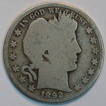 1892 P Barber circulated silver half AG details - $32.00