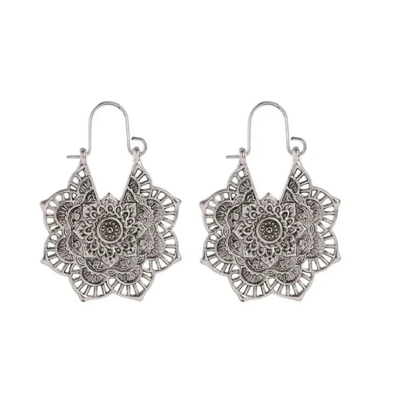 National wind earrings exquisite retro metal hollow flower earrings bohemian car - £11.12 GBP