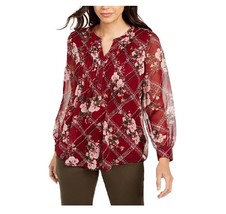 Charter Club Womens Petite PL Wine Combo Floral Print Pintuck Front Top NWT AW24 - £21.19 GBP