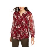 Charter Club Womens Petite PL Wine Combo Floral Print Pintuck Front Top ... - £21.27 GBP