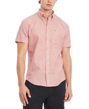 Tommy Hilfiger Men&#39;s Custom-Fit Porter Cotton Linen Woven Shirt Red Fasc... - $29.99